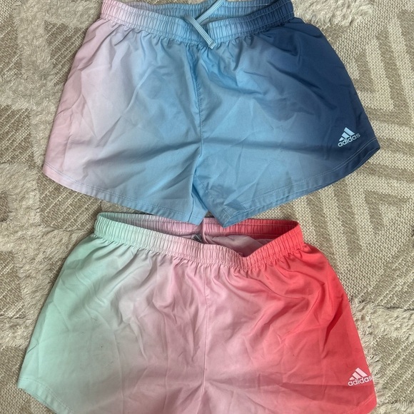 Adidas Kids Gradient Shorts - Blue and Pink - 2 pair bundle-Girls Size Large 14 - Picture 1 of 2